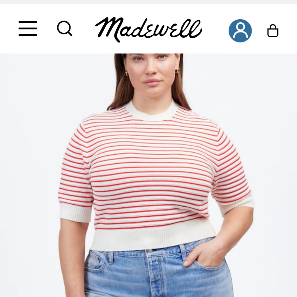 Madewell Cream and Red Striped Knit Top